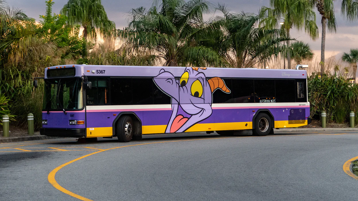 A Figment decorated Disney Transport Bus